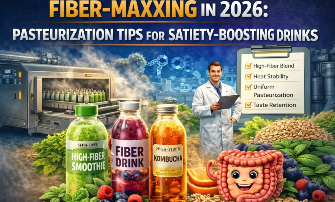 Fiber-fortified functional beverage processed with tunnel pasteurization