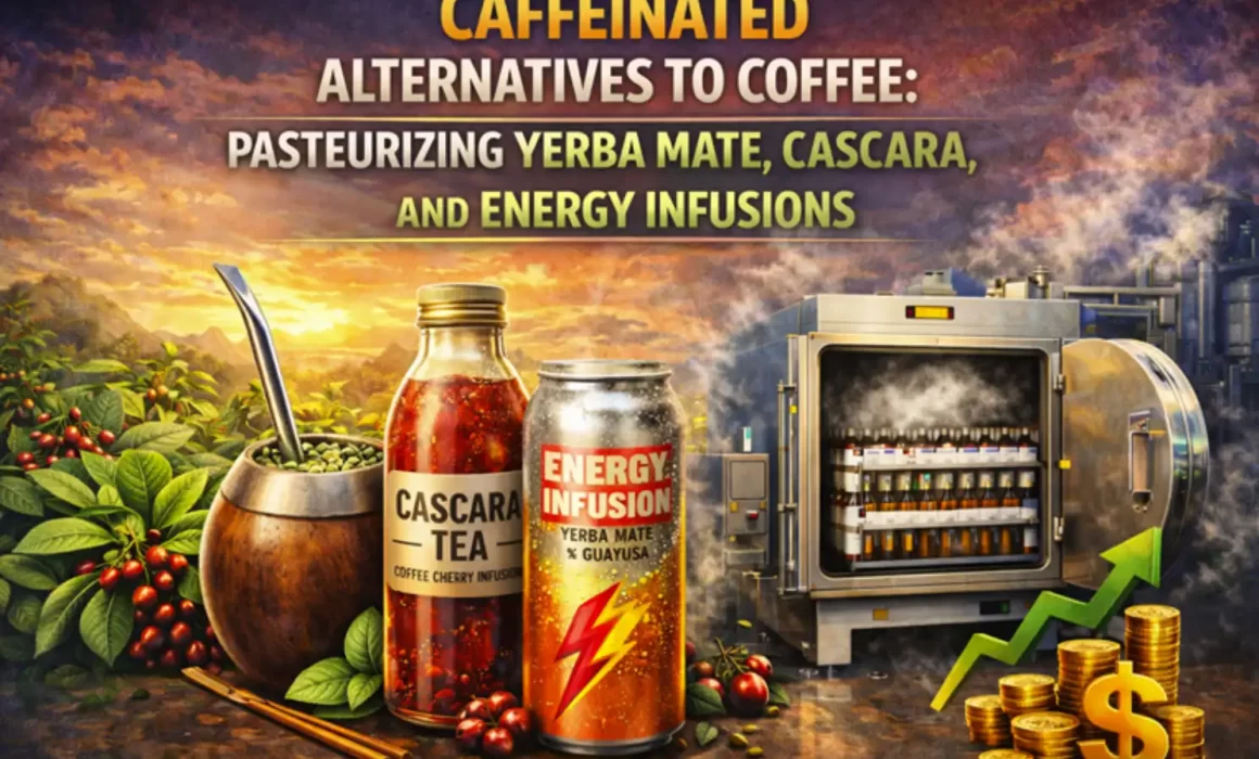 Image for article Presented by PRO Engineering / Manufacturing Inc Pasteurized yerba mate and cascara energy beverages in commercial production