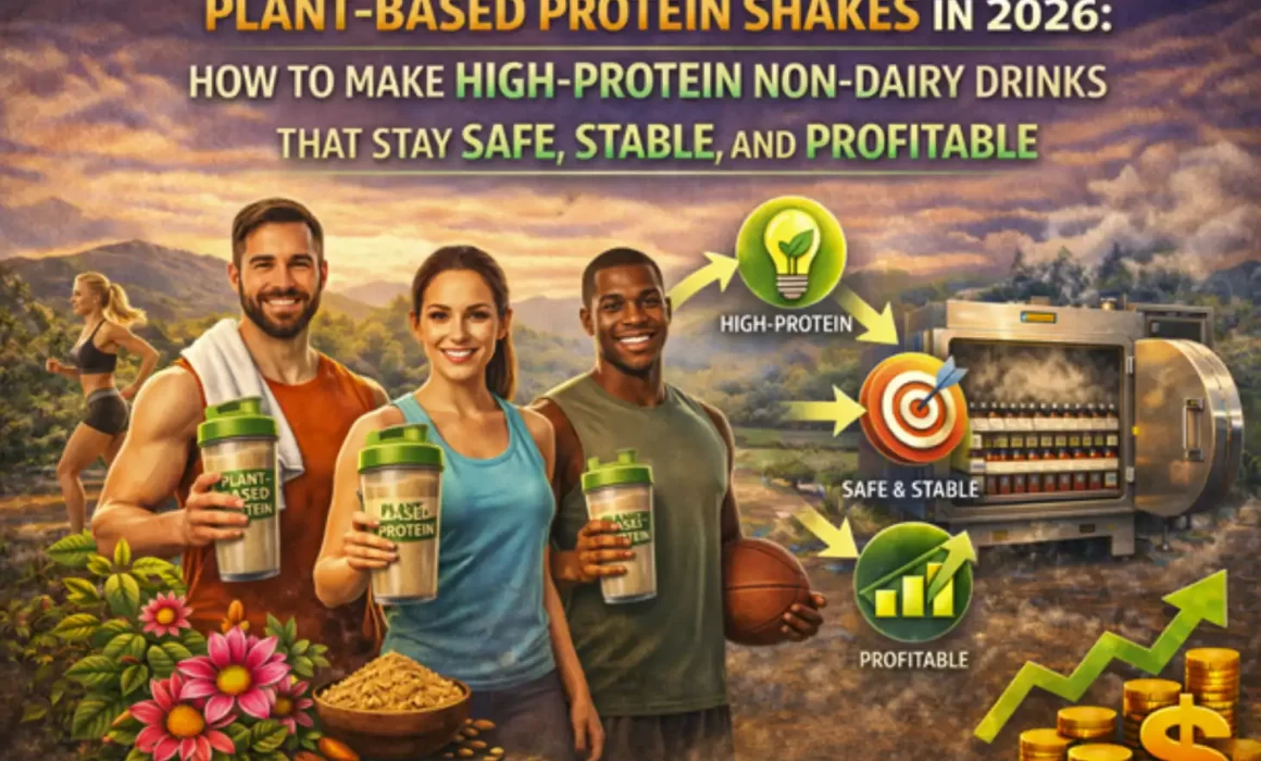 Image of sports people and drinks for article on Industrial tunnel pasteurizer processing plant-based protein shakes